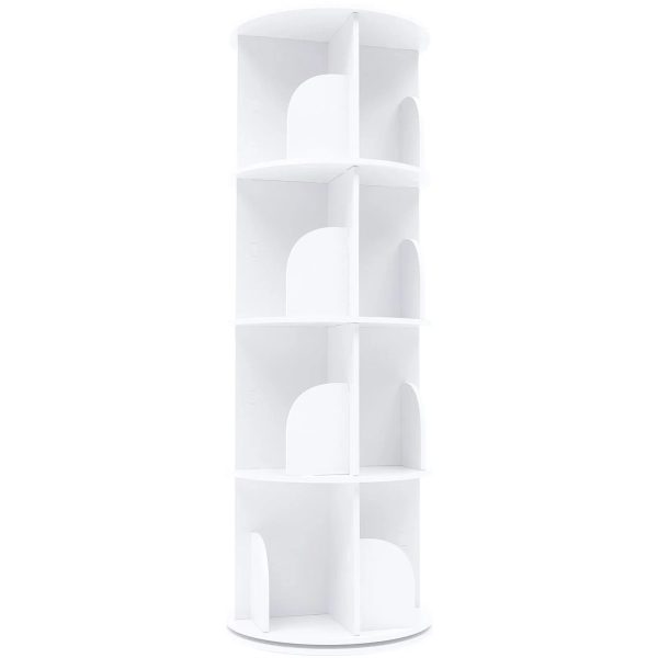 Wuzstar 4 Tiers Rotating Bookshelf 360 Degrees Display Shelves Bookshelf Organizer White Stackable Rack Floor Standing Bookcase for Living Room, Bedroom and Office, 15.7 * 15.7 * 46.5in - Image 9